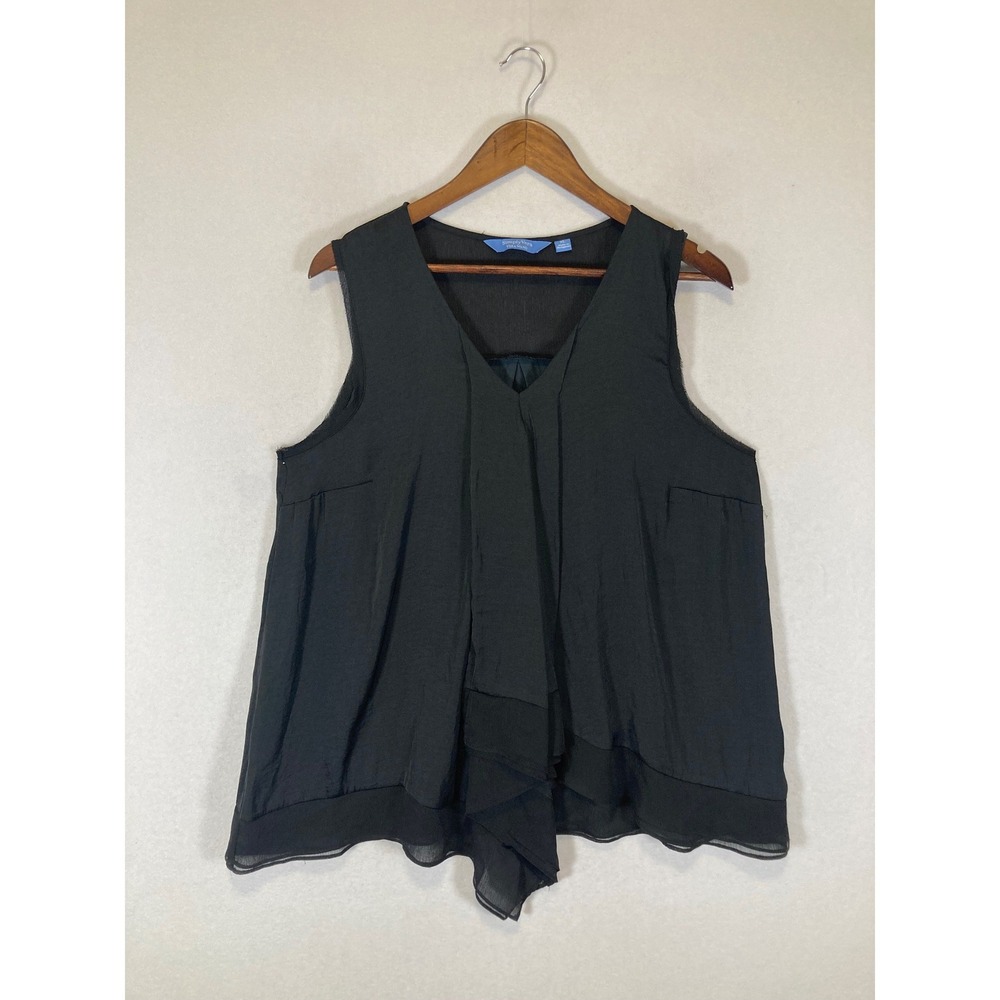 Chic Simply Vera Vera Wang Women XL Black Asymmetrical Drape V-Neck Blouse Top